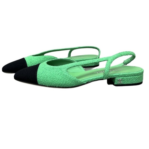 Chanel sling back cloth sandal rare 🦄 green NIB size 38 - Picture 1 of 10
